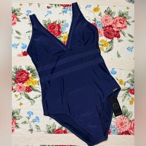 RELLECIGA Women's V-Neck Mesh Splicing One-Piece Swimsuit size Medium NWT